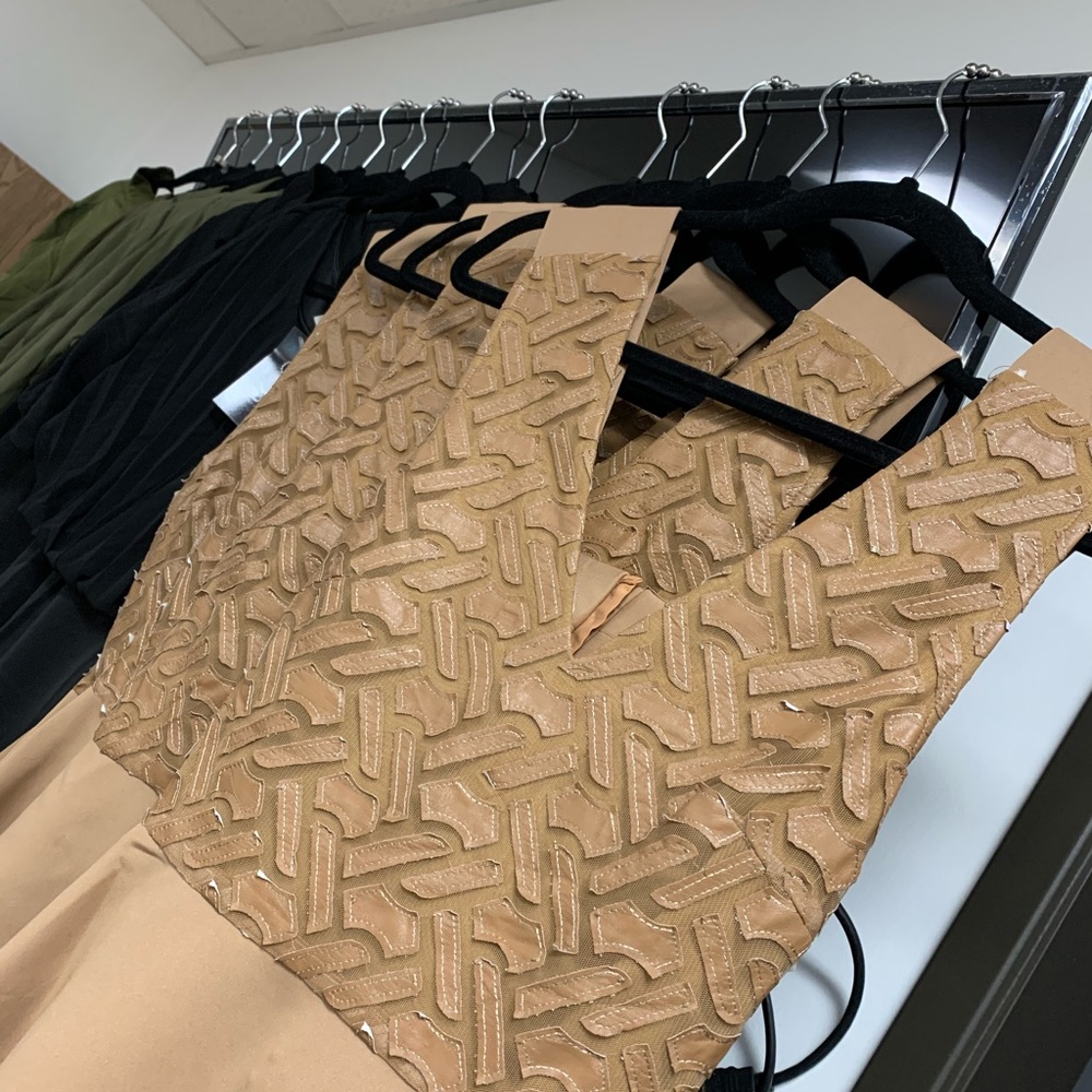 Tan fall dress, Faux leather top